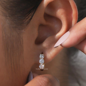 Round Cut Moissanite Small Huggies Hoop Earrings