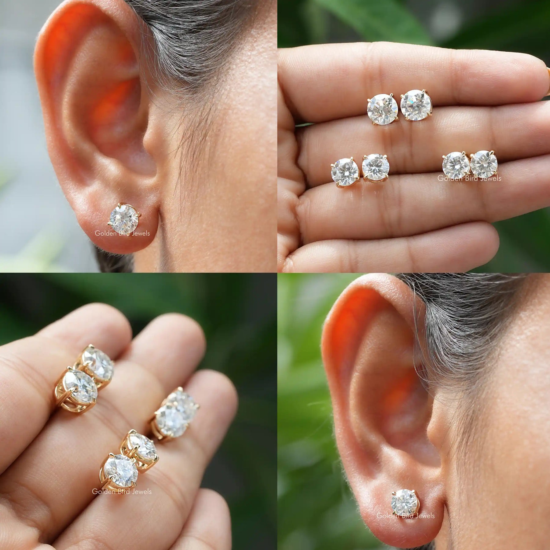 [Moissanite Round Cut Stud Earrings]-[Golden Bird Jewels]