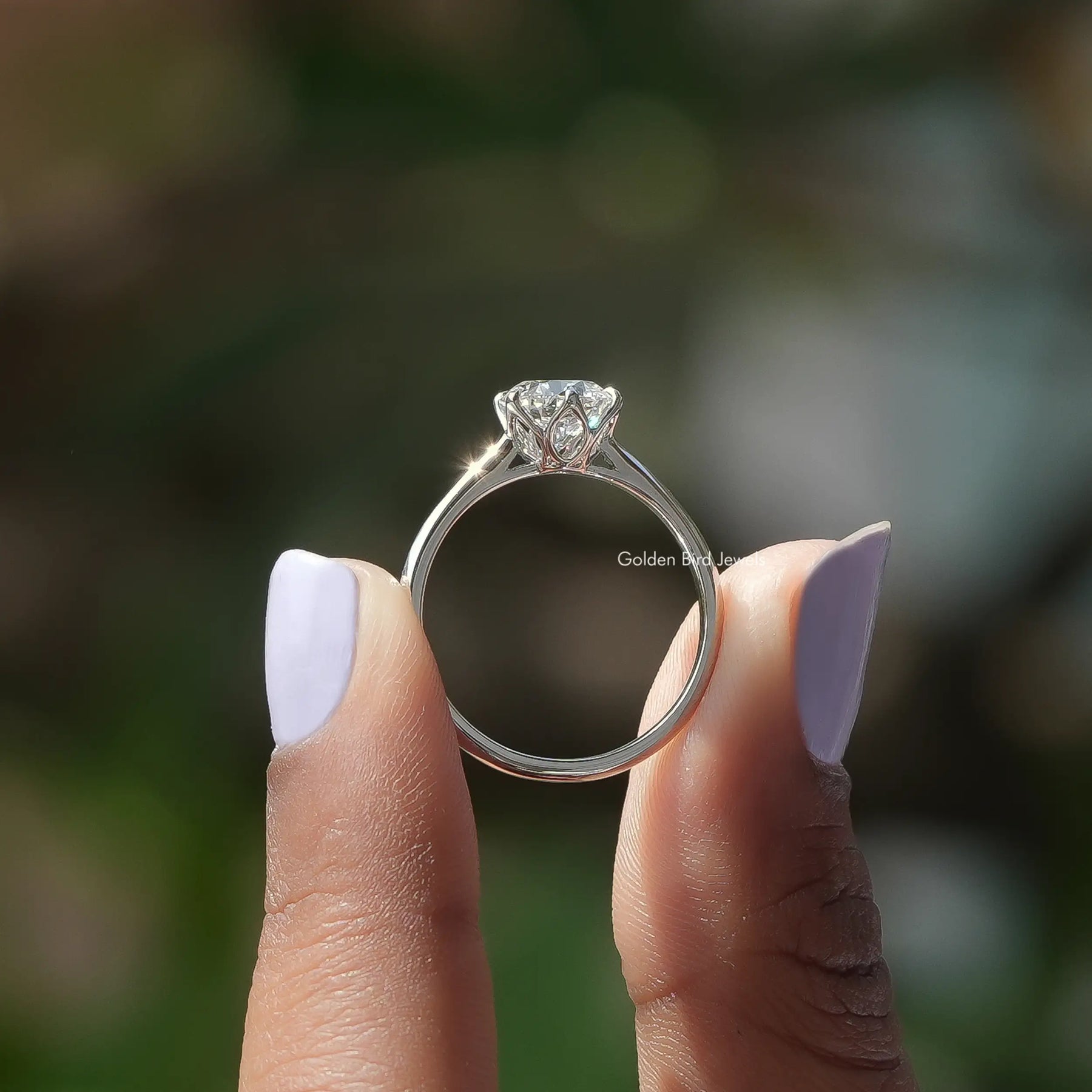 [Decorative Prong Setting Round Cut Lab Diamond Ring]-[Golden Bird Jewels]