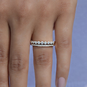 Round Lab Diamond Two Row Half Eternity Band