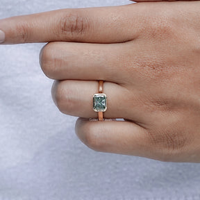 Green Radiant Moissanite Solitaire Engagement Ring