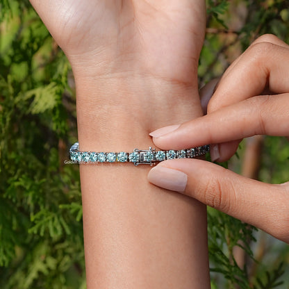 Side View Of Blue Round Cut Moissanite Tennis Bracelet