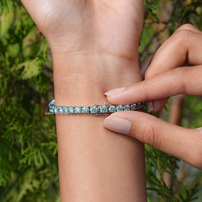 Blue Round Cut Moissanite Tennis Bracelet