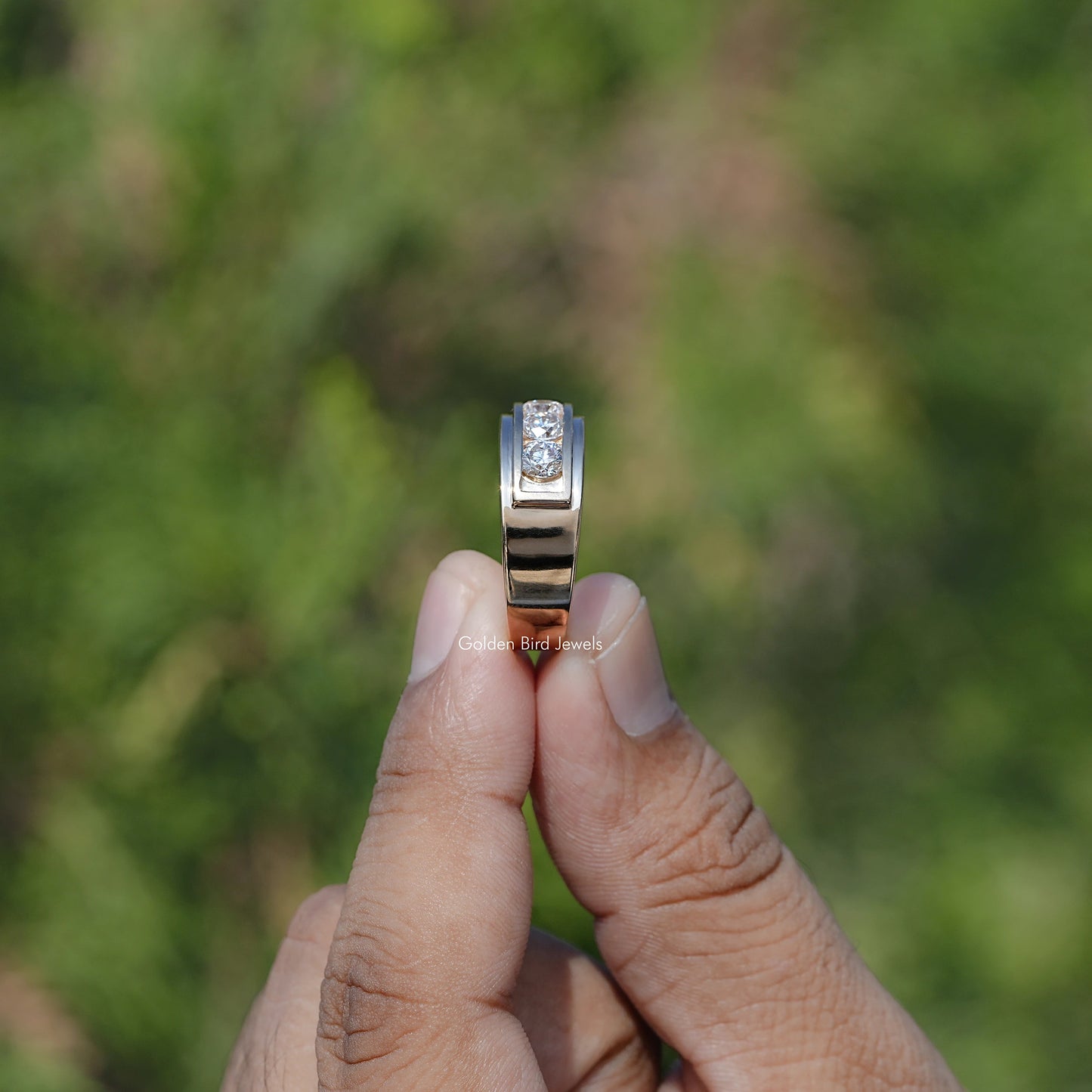 Side View of Engagement ring crafted With Lab Diamond Channel Set Men's Ring