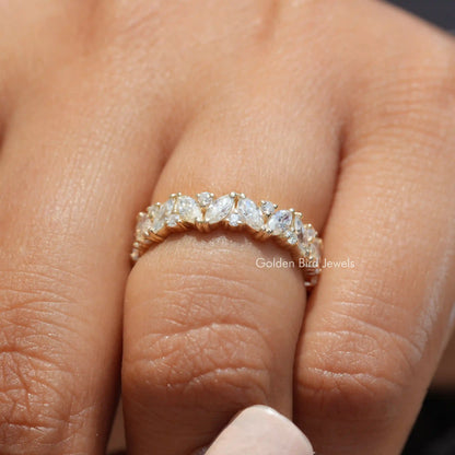Side View of Engagement ring crafted With Marquise And Round Moissanite