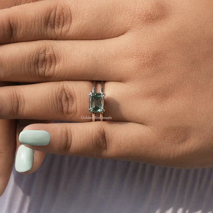Detailed View Of Solitaire Blue Criss Cut Moissanite Ring In White Gold