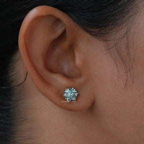 [White Gold Round Stud Earrings]-[Golden Bird Jewels]