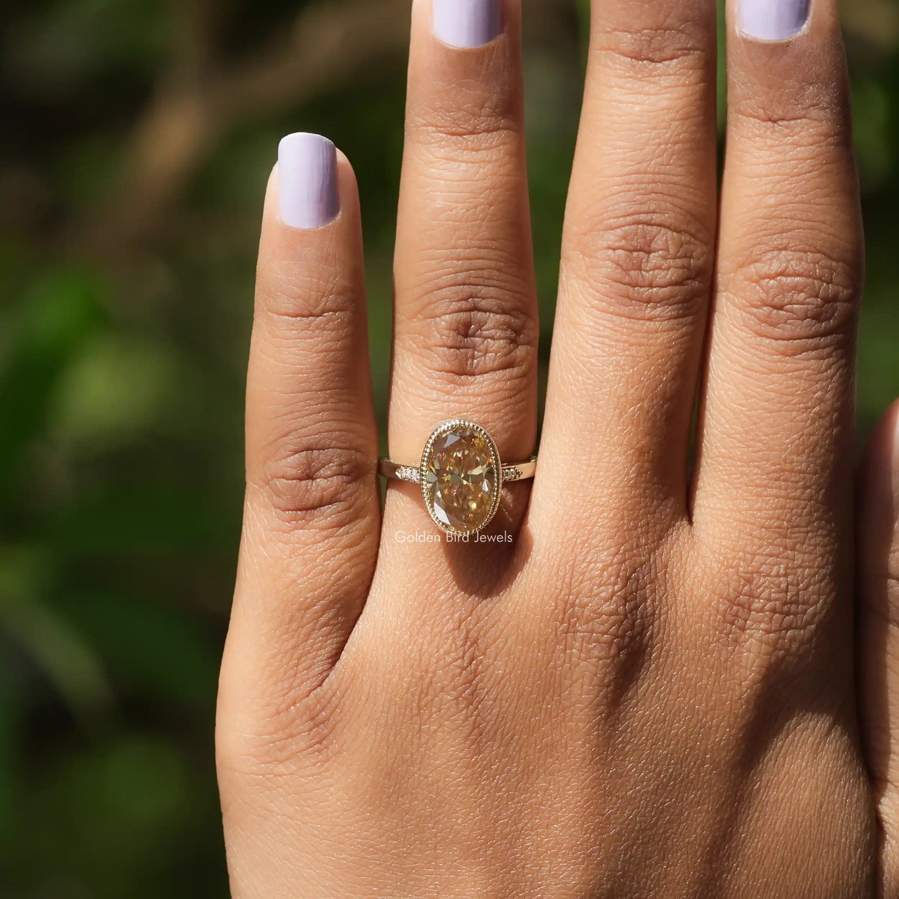 [Moissanite Oval Cut Solitaire Accent Stone Ring]-[Golden Bird Jewels]
