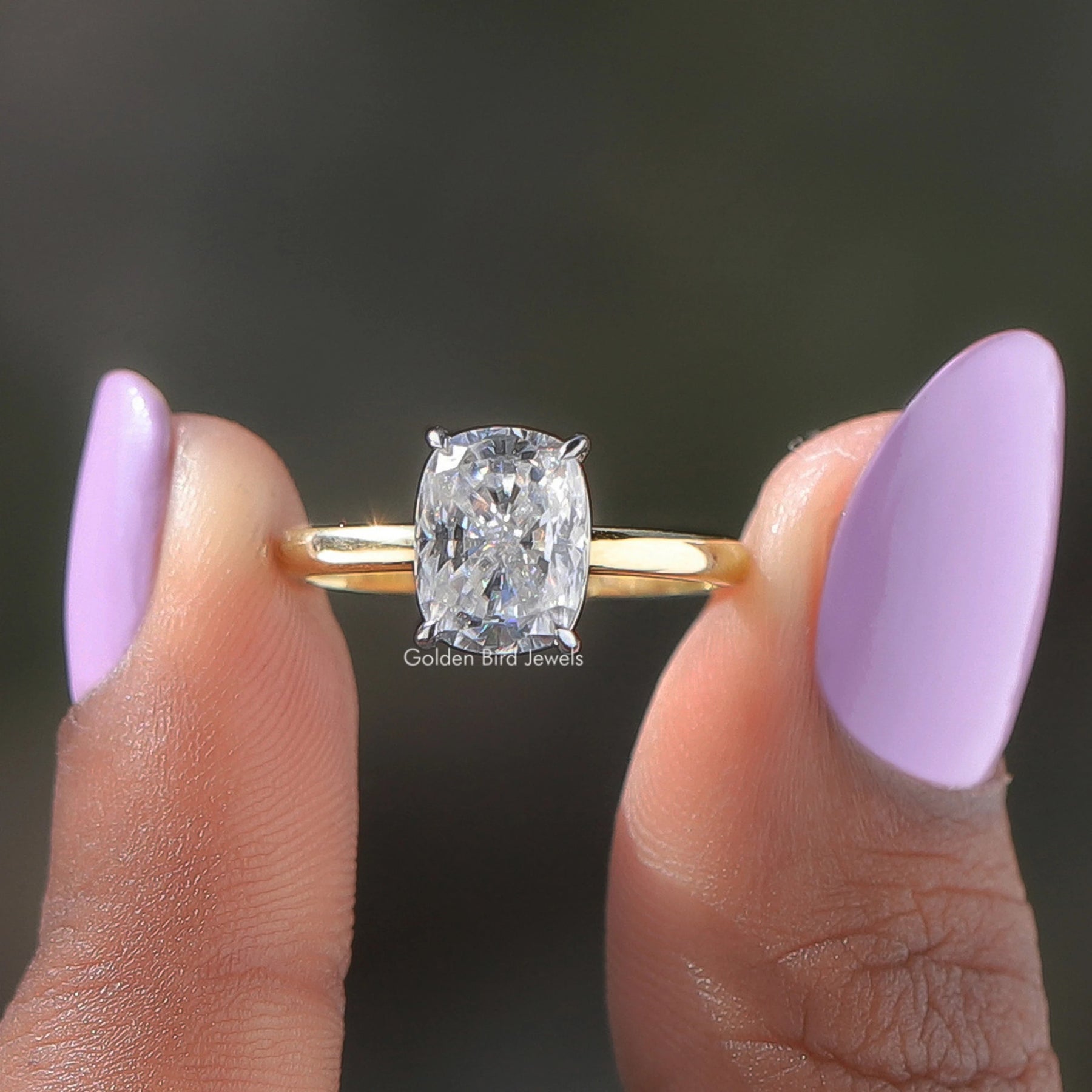 [Solitaire Cushion Cut Lab Grown Diamond Ring]-[Golden Bird Jewels]