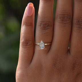 [Lab Diamond Pear Shaped Solitaire Ring]-[Golden Bird Jewels]