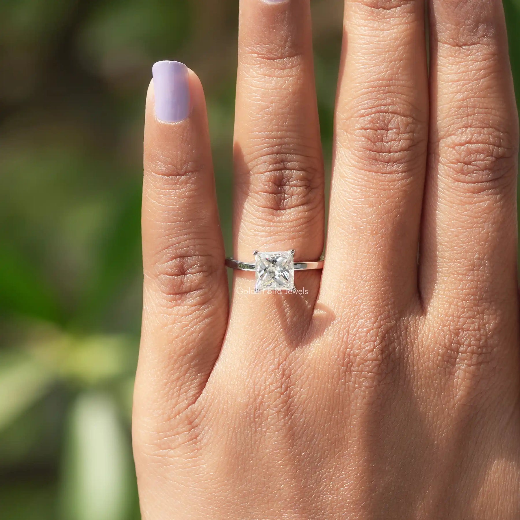 View of Princess Cut Moissanite Ring In White Gold