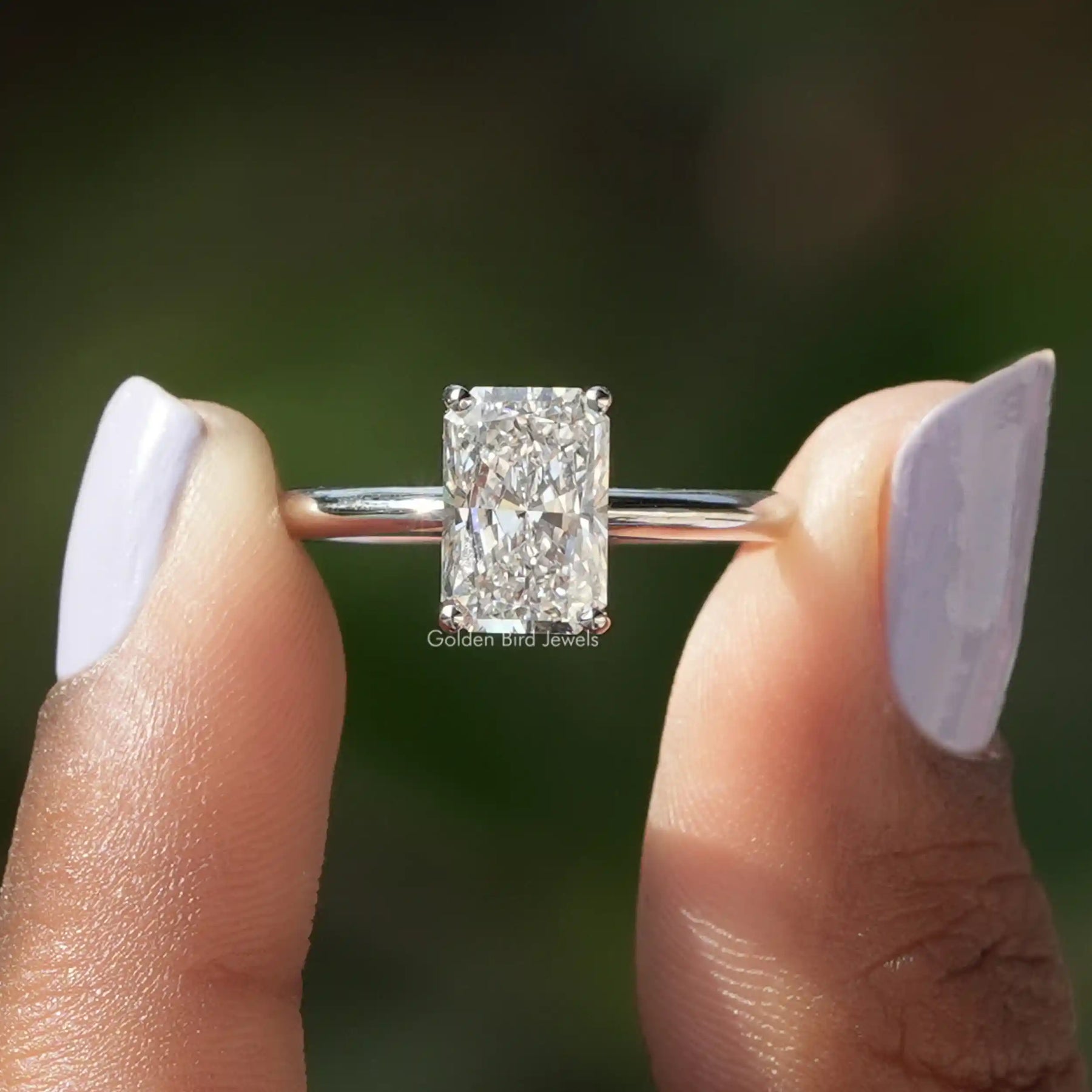 [Solitaire Radiant Cut Lab Diamond Engagement Ring]-[Golden Bird Jewels]