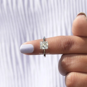 In finger front View of Radiant Cut Solitaire Ring