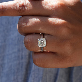 [14K White Gold Asscher Cut Moissanite Ring]-[Golden Bird Jewels]