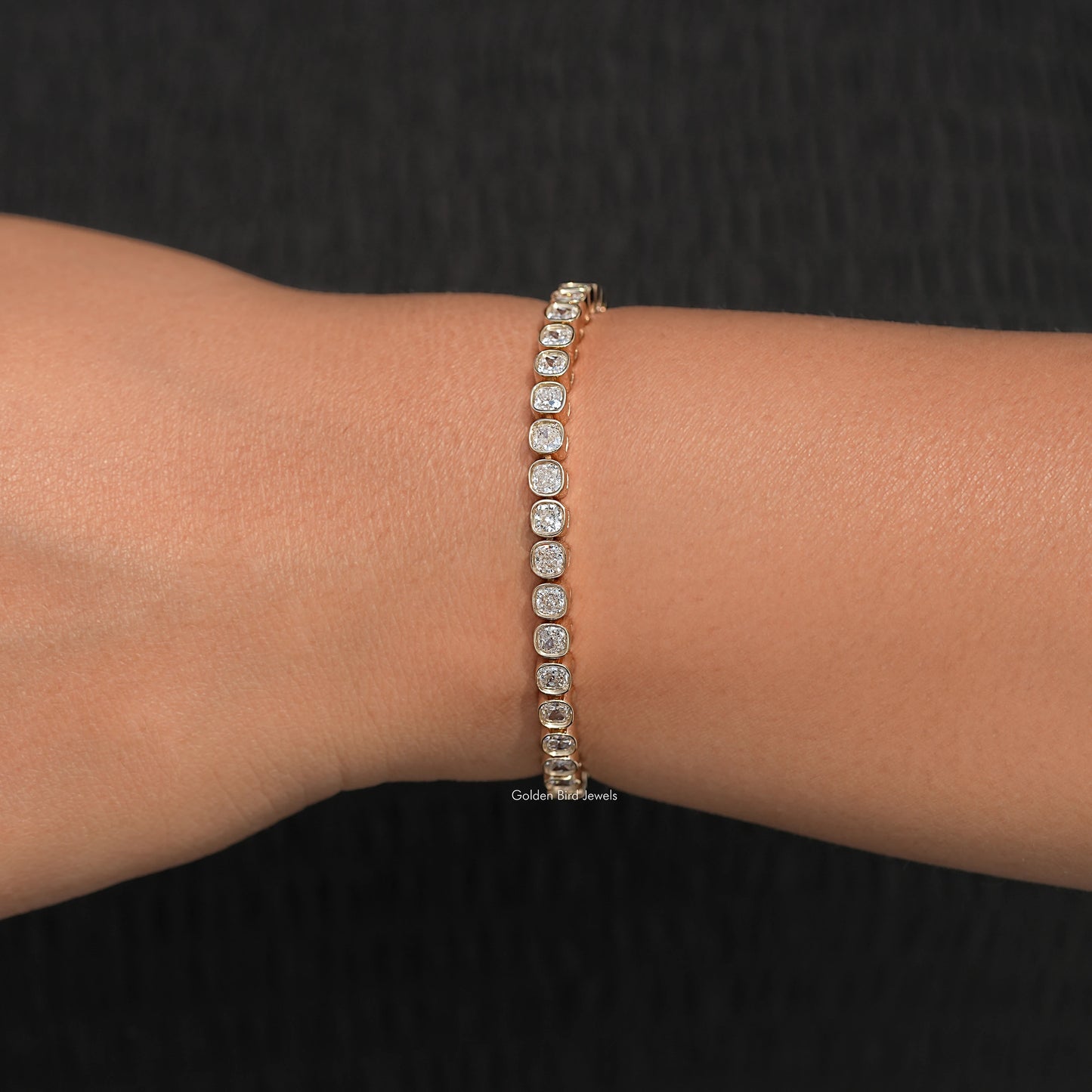 front View of Square Cushion Lab Diamond Tennis Bracelet
