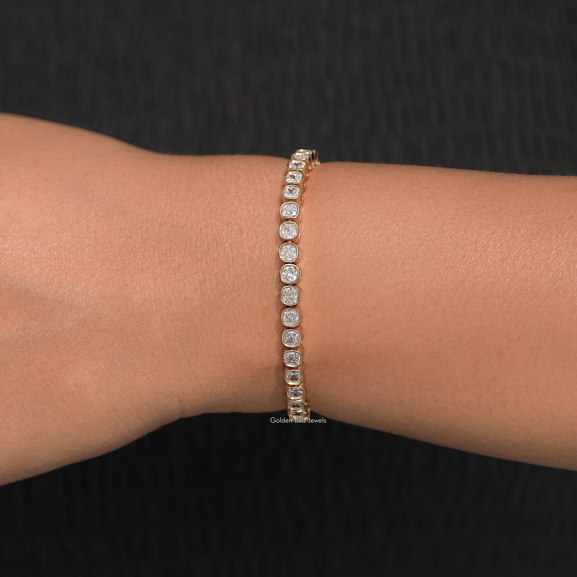 front View of Square Cushion Lab Diamond Tennis Bracelet
