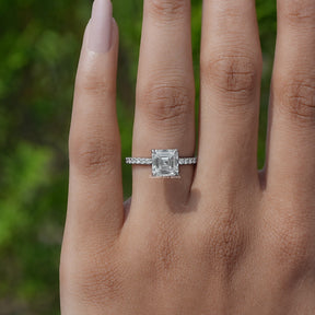 [Square Emerald Cut Diamond Engagement Ring]-[Golden Bird Jewels]