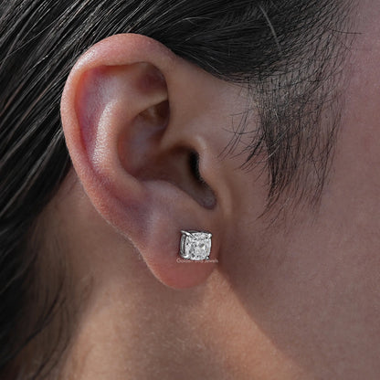 Close view of old  mine square cut diamond  stud earrings  