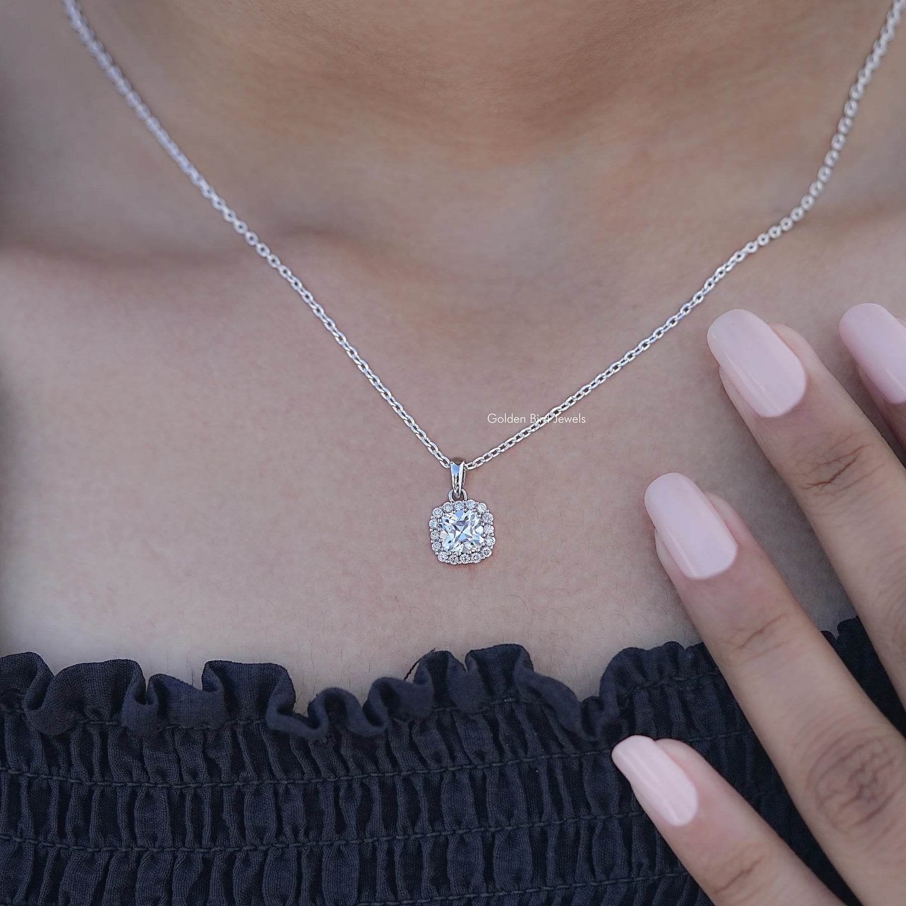 Detailed View of Halo Pendant with Old European Round Lab Diamond