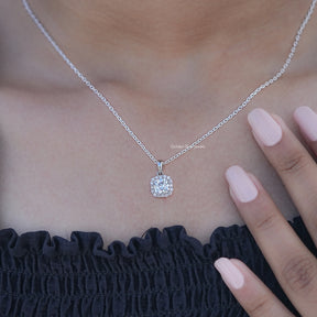 Detailed View of Halo Pendant with Old European Round Lab Diamond