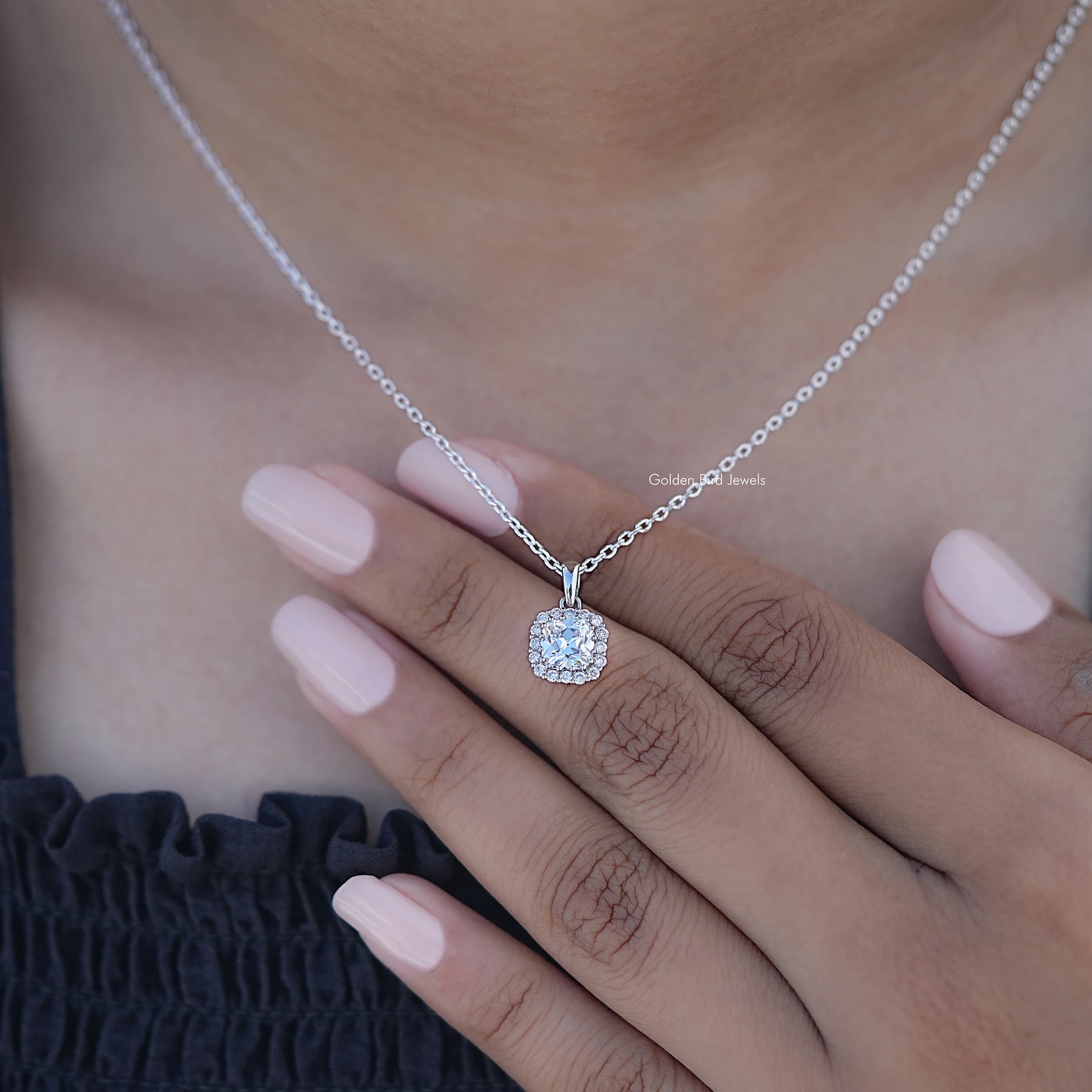 Display View of Lab Diamond Old European Round Halo Necklace