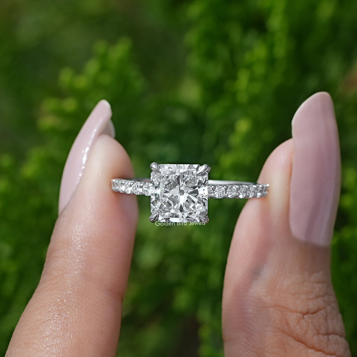 [Square Radiant Cut Accent Diamond Ring]-[Golden Bird Jewels]