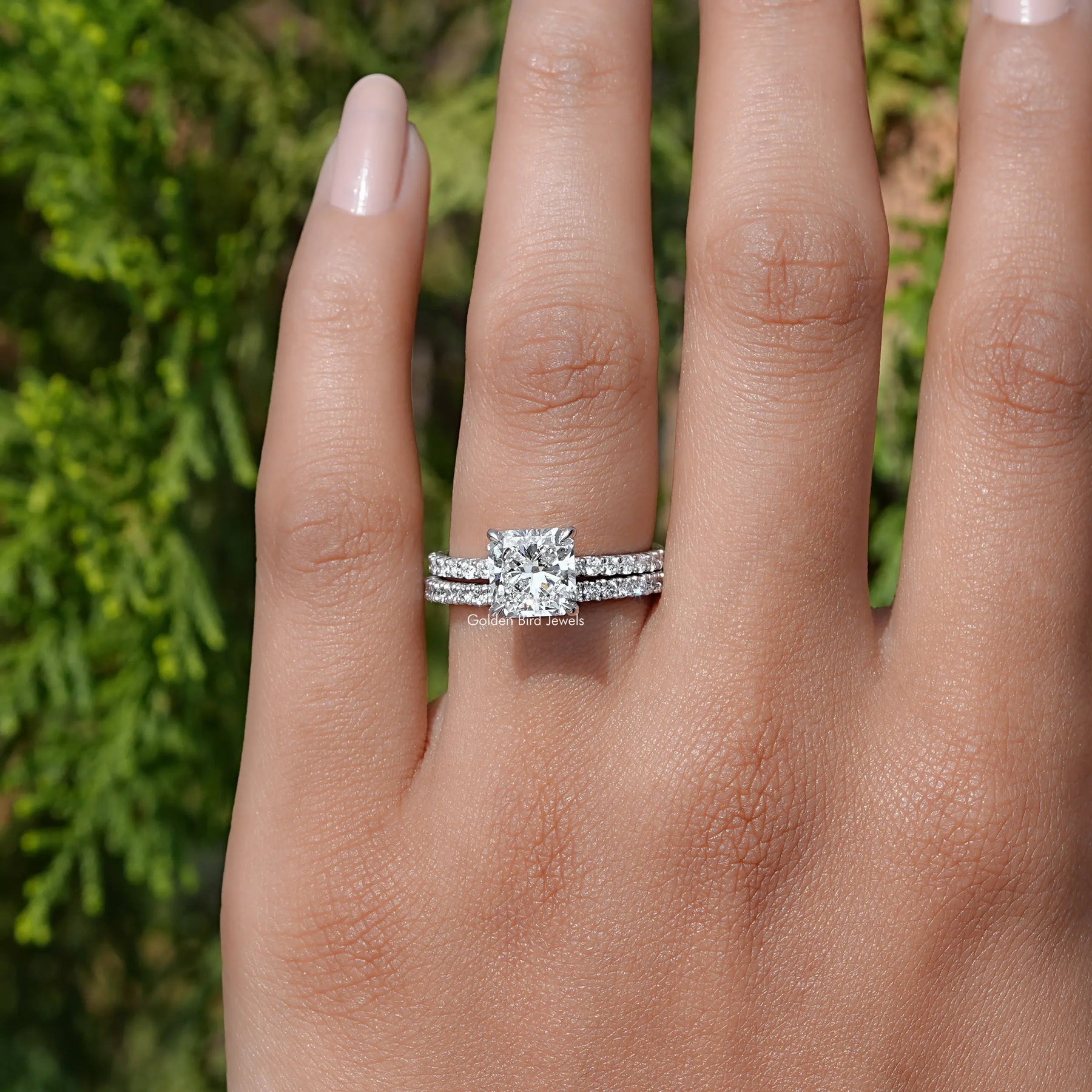 Close-Up View of A Diamond Square Radiant Shaped Ring in White Gold