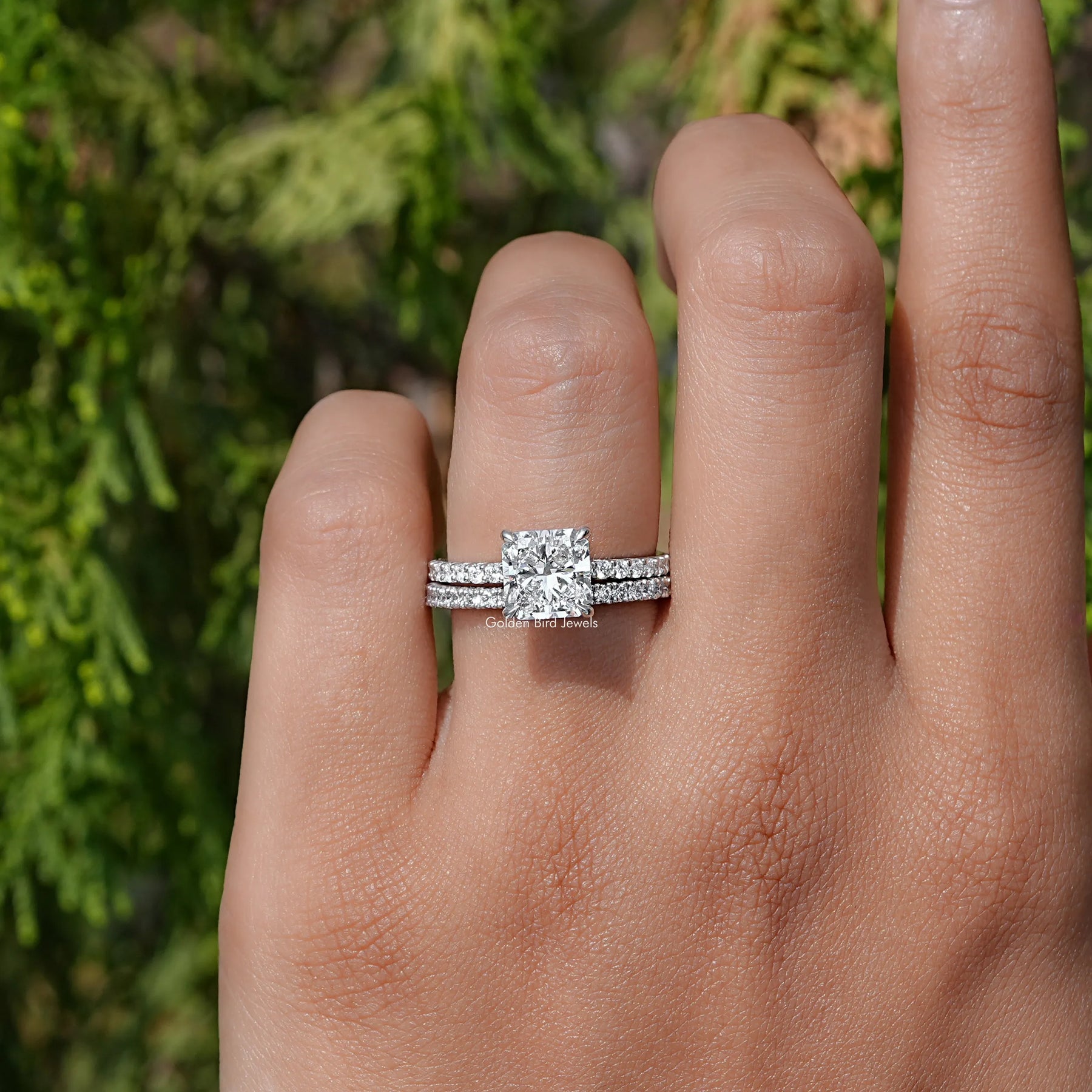 Detailed View of Radiant Cut Lab Diamond Bridal Ring