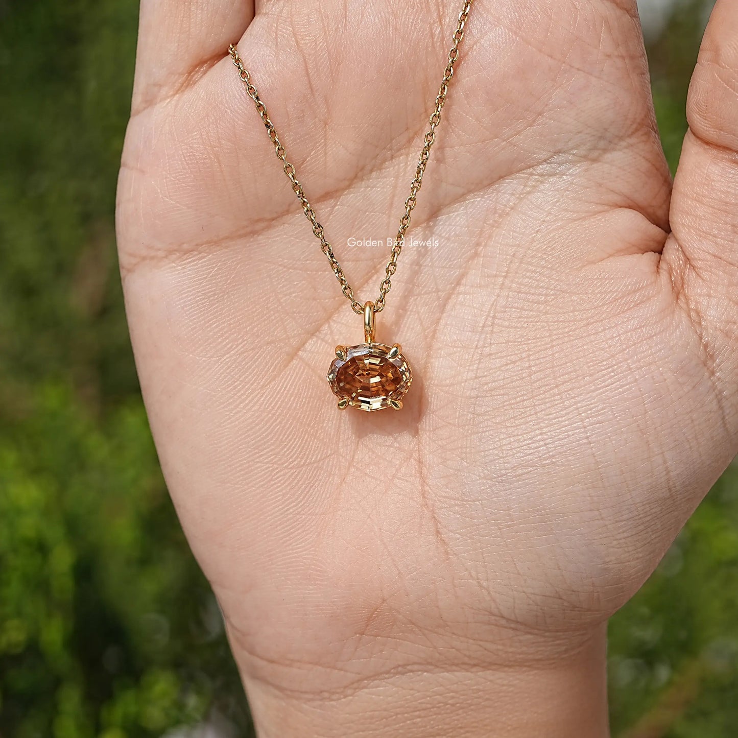 Champagne Step Cut Oval Moissanite Pendant