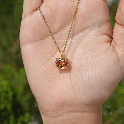 Champagne Step Cut Oval Moissanite Pendant