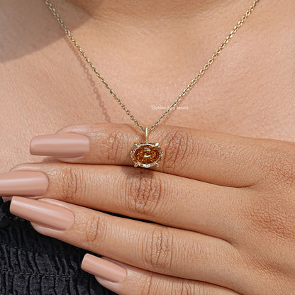 Champagne Step Cut Oval Moissanite Pendant