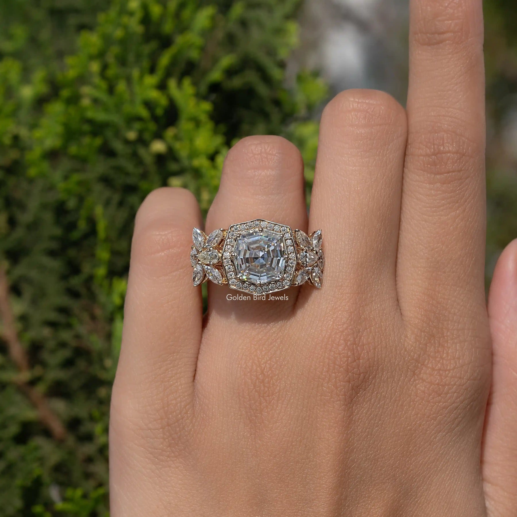 Step Cut Cushion Moissanite Art Deco Ring For Her