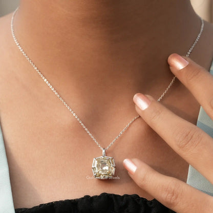In front view of moissanite cushion cut pendant