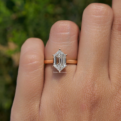 Front View of Step cut marquise Diamond Ring on hand