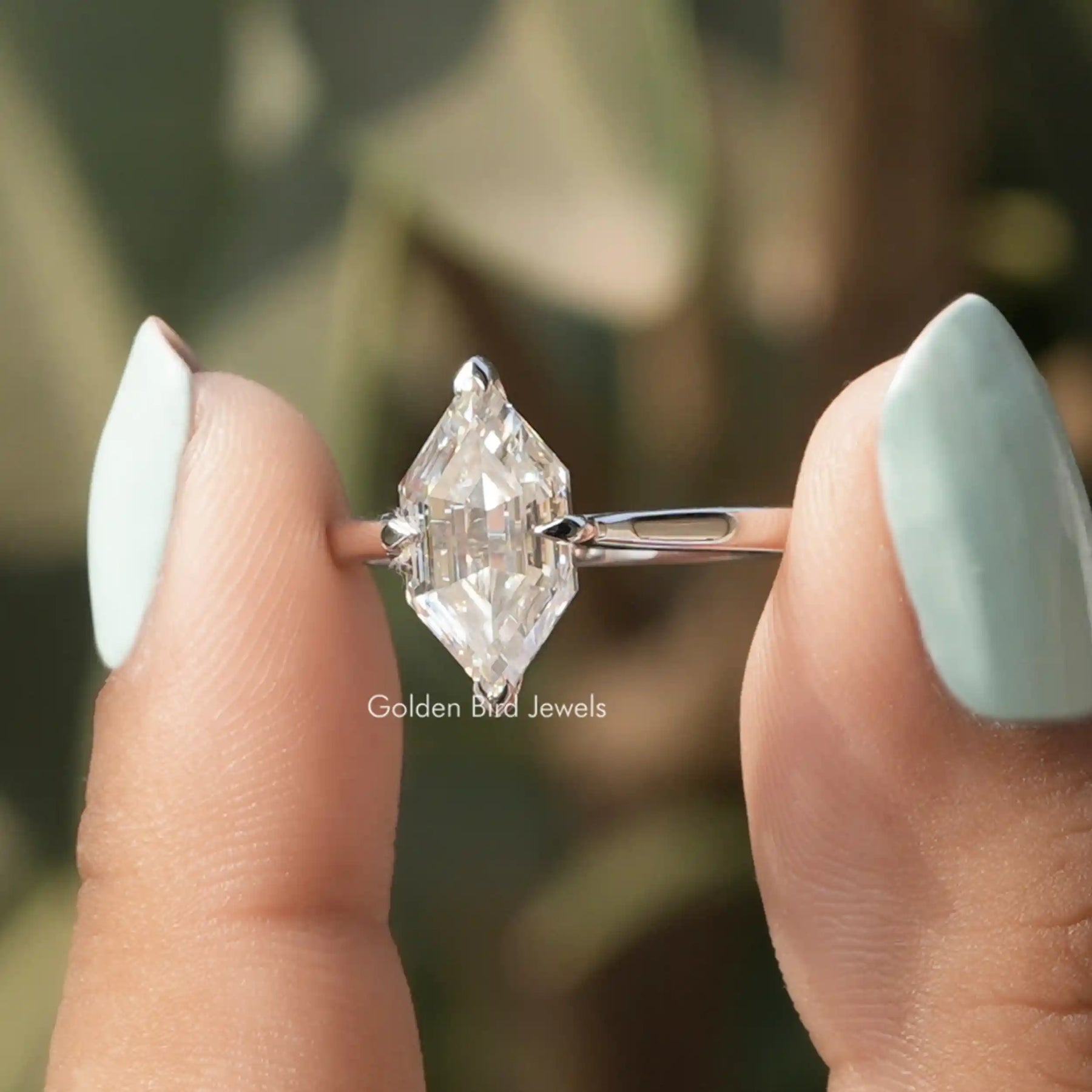 [Step Cut Dutch Marquise Moissanite Solitaire Ring]-[Golden Bird Jewels]