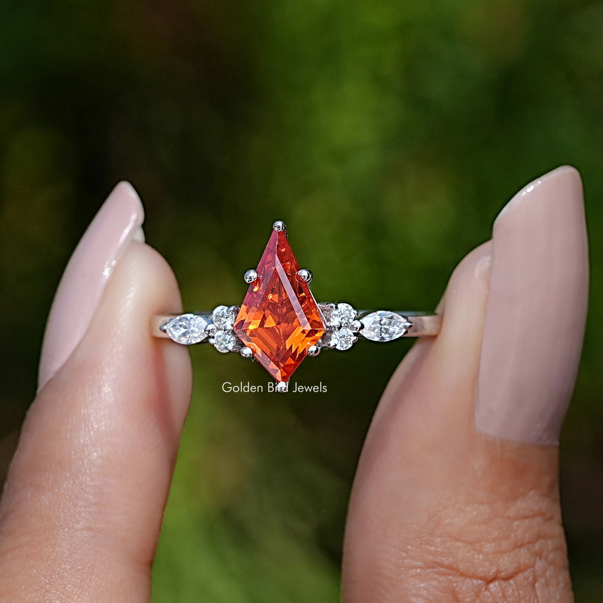 Sunstone Orange Kite Gemstone Accent Set Ring