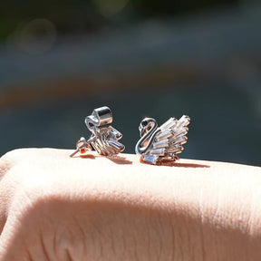 [Colorless Tapered Baguette Cut Swan Earrings]-[Golden Bird Jewels]