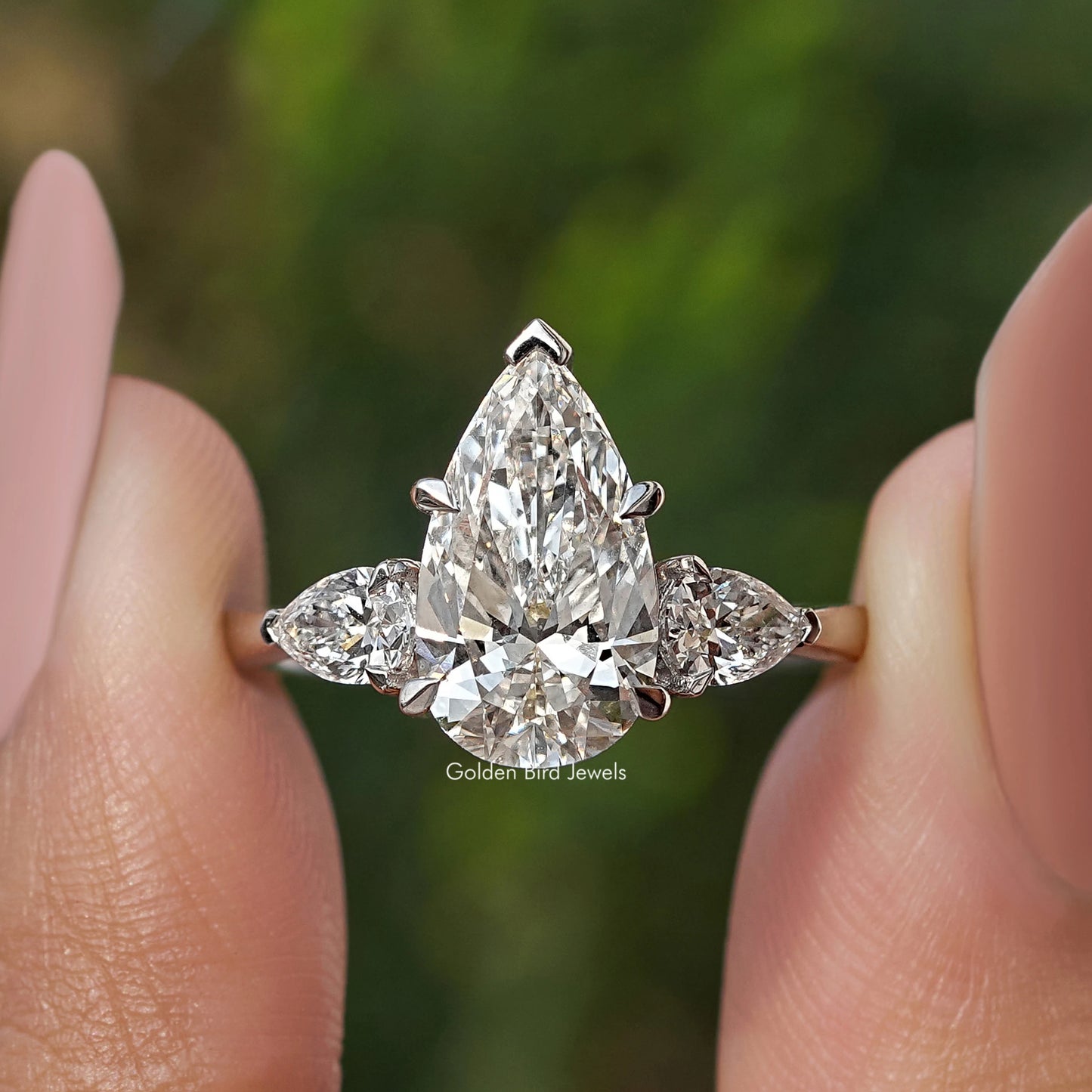 Three Stone Pear Shaped Diamond Engagement Ring