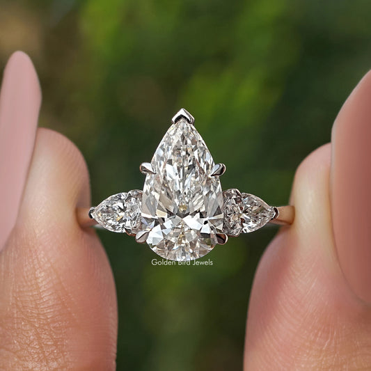 Three Stone Pear Shaped Diamond Engagement Ring
