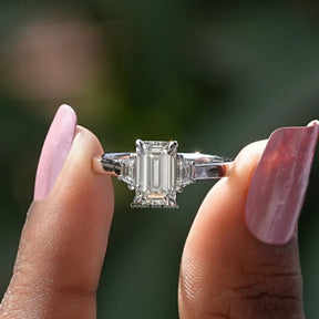 [Three Stone Emerald Cut Diamond Cut Ring]-[Golden Bird Jewels]