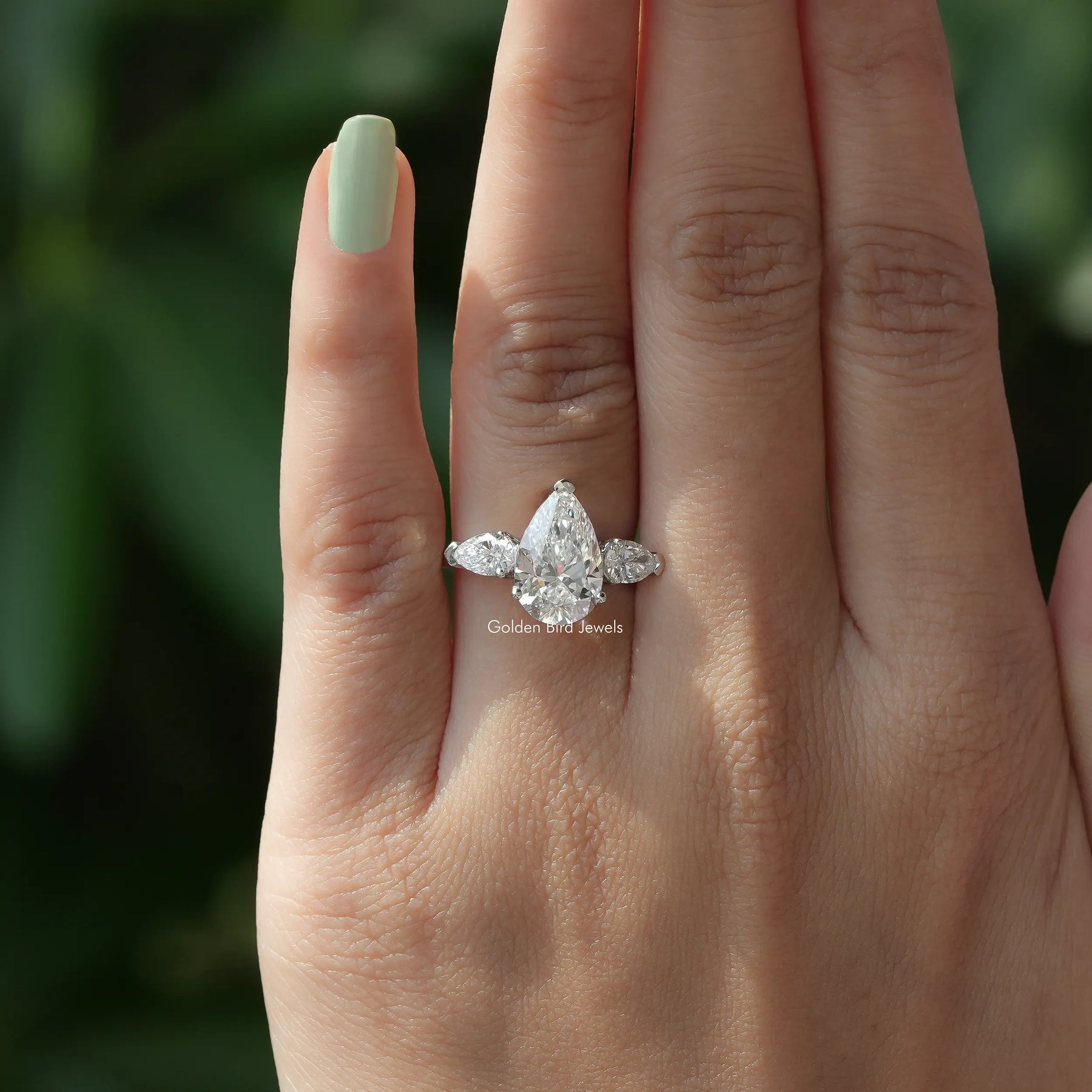 Lab Diamond Pear Cut Engagement Ring]-[Golden Bird Jewels]