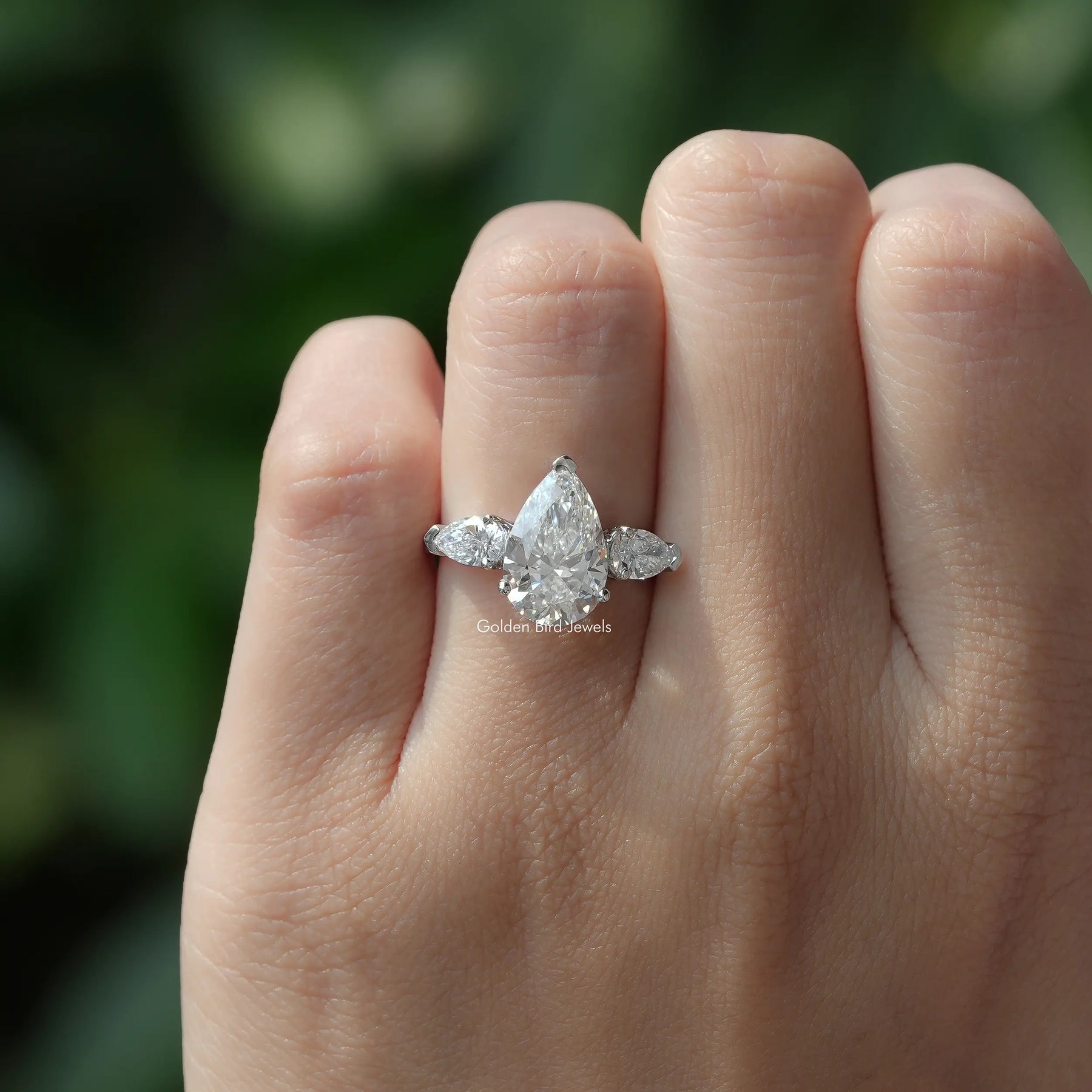 [Prong Setting Pear Cut Diamond Engagement Ring]-[Golden Bird Jewels]