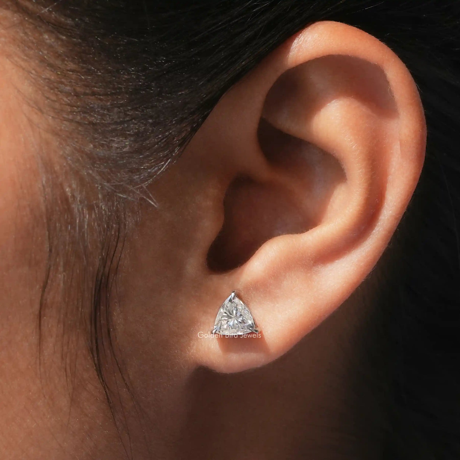 [Moissanite Trillion Cut Stud Earrings]-[Golen Bird Jewels]