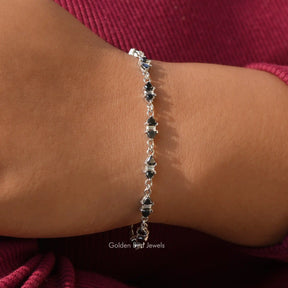 [White Gold Trillion Cut Moissanite Bracelet]-[Golden Bird Jewels]