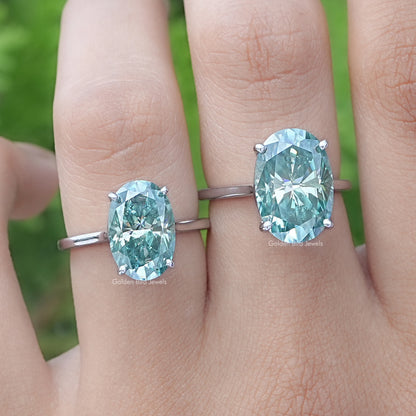 Blue Green Oval Moissanite Solitaire Ring