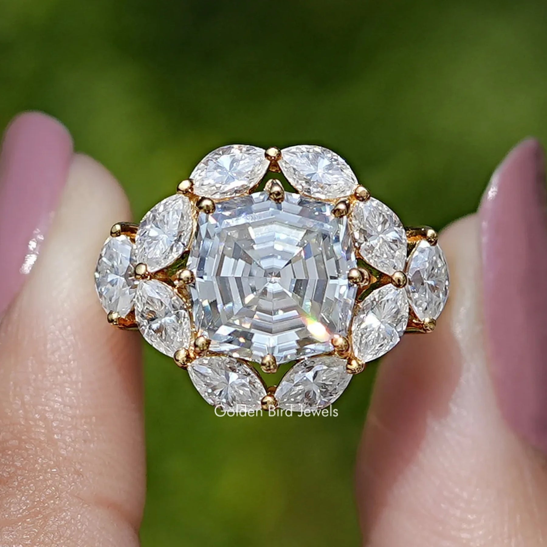 Step Cut Cushion Moissanite Art Deco Ring