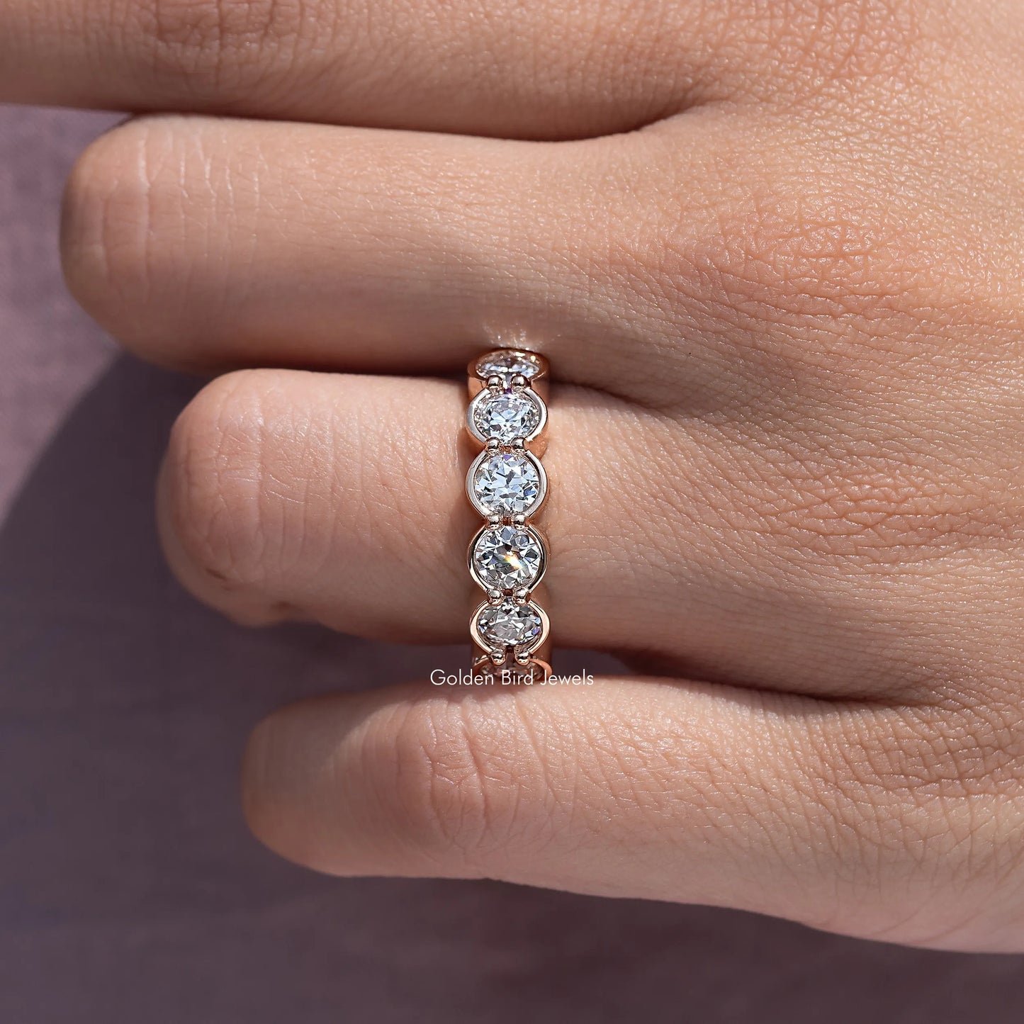 Bezel Set Old European Round Cut Wedding Band