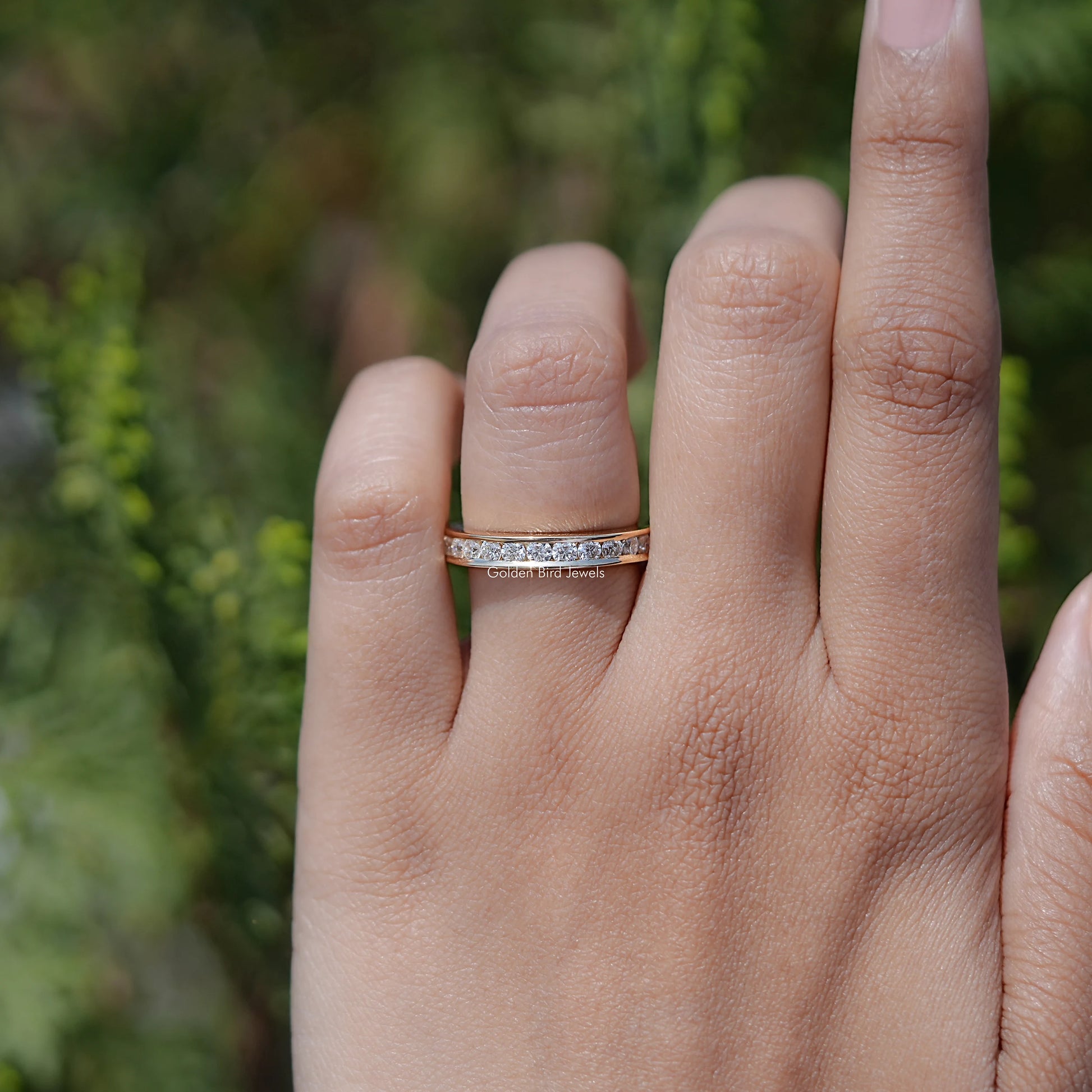 Top View Of Lab Diamond Round Cut Half Channel Set Ring 
