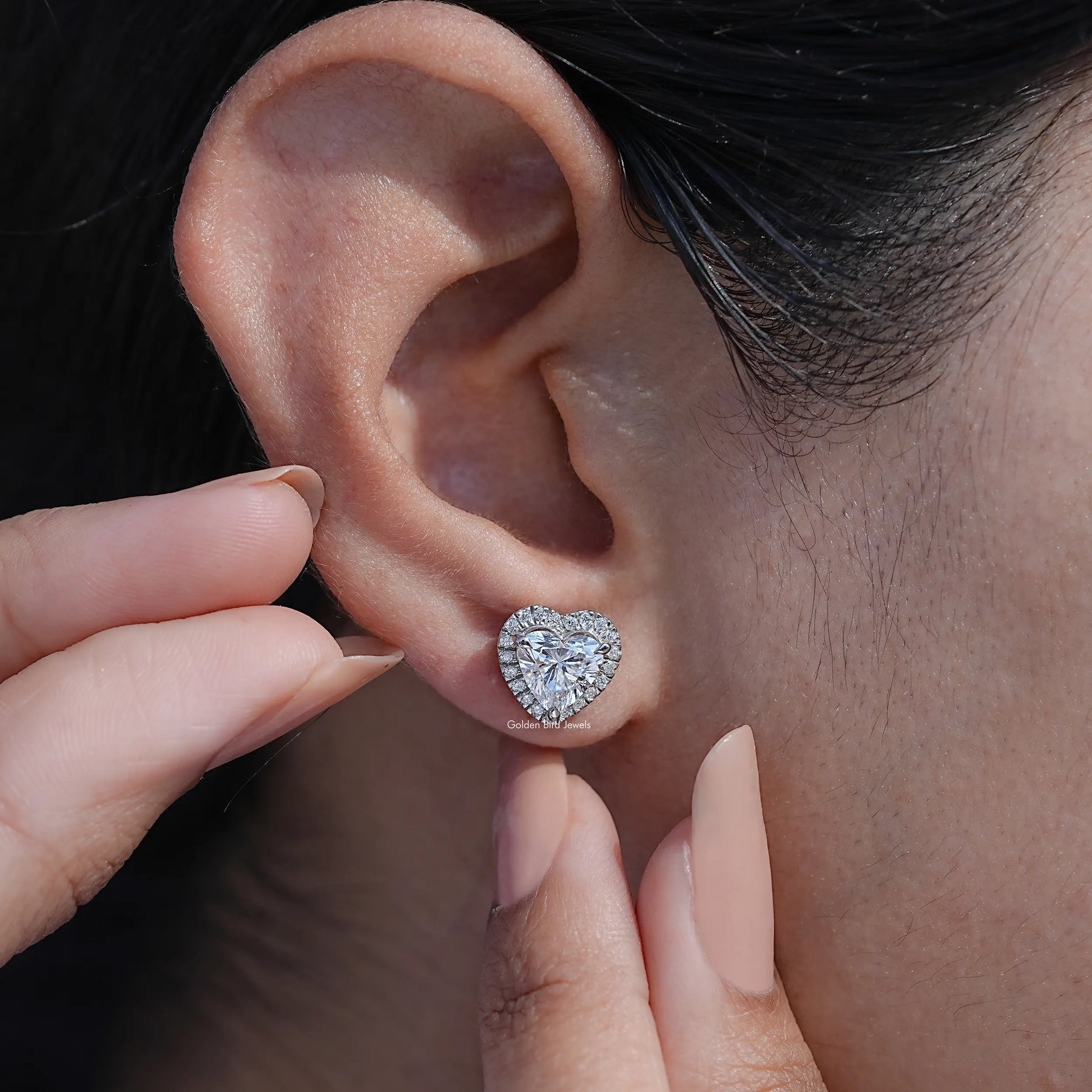 Heart Cut Halo Lab Diamond Stud Earrings