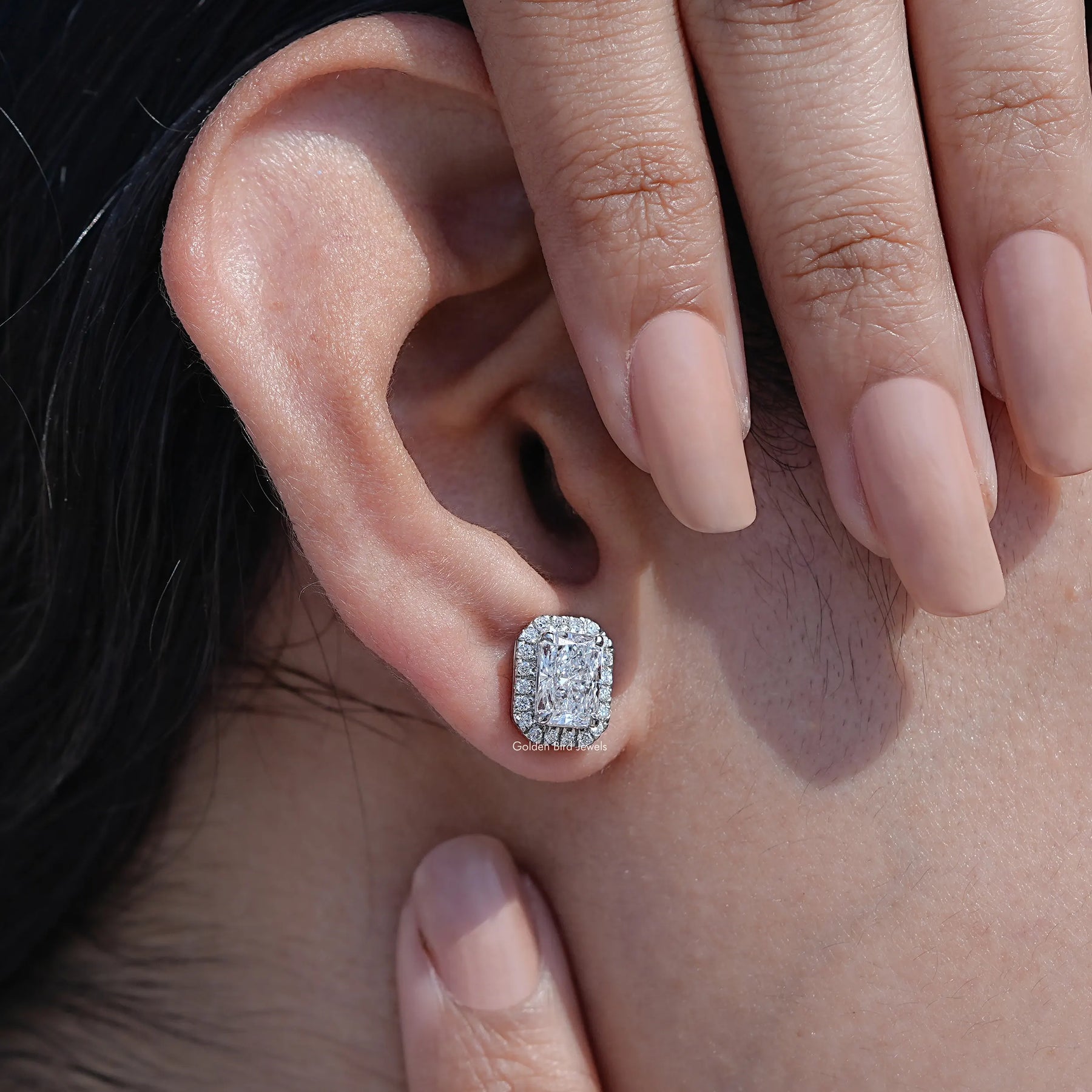 Radiant Cut Lab Diamond Halo Stud Earrings